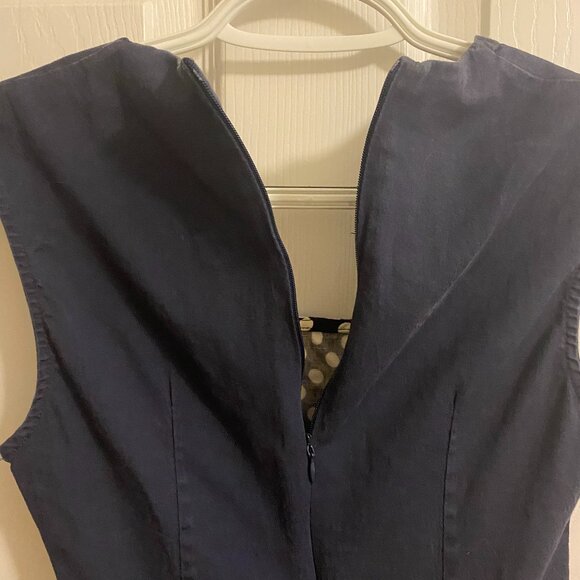Dark Blue Polka Dot Midi Dress Fit and Flare with Square Neckline Size S - Picture 9 of 10